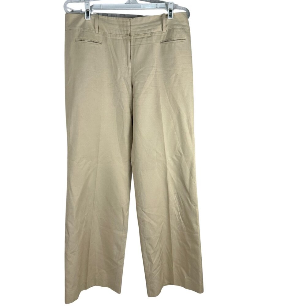 Ann Taylor LOFT Womens Beige Dress Pants Size 6 Silk Blend Wide Leg Flat Front